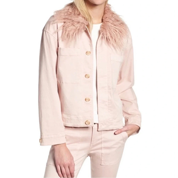 Lou & Grey light pink removable faux fur penny lane jacket small - Picture 1 of 11